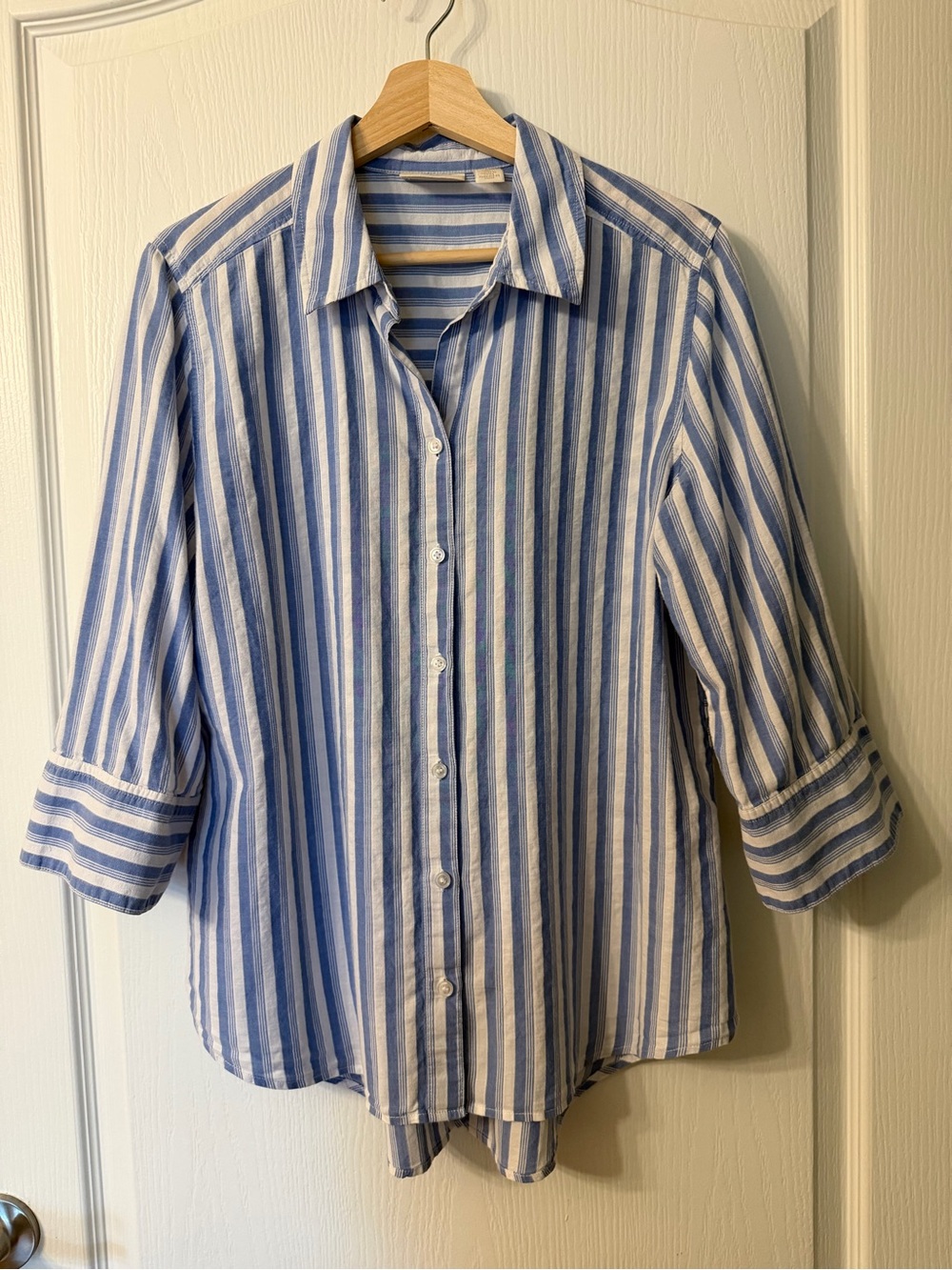 Chico’s Striped Button Up Shirt Blue White